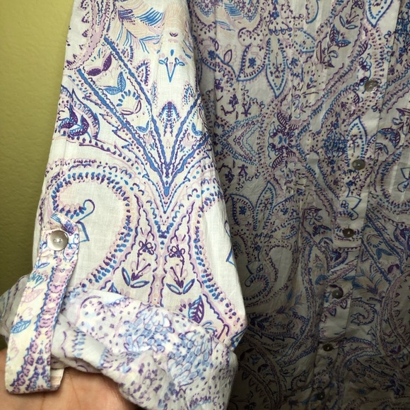 Chicos Pleated Paisley cotton Tunic top size 2 12/14 - Picture 4 of 8